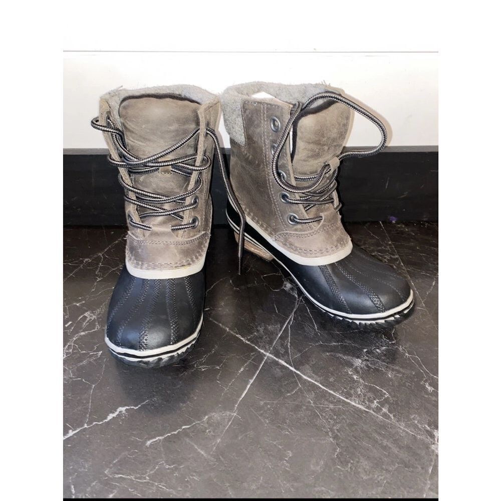 Sorel Slimpack I| ~ Gray Leather Lace Up Winter /Rain Boots Wo's Size 6.5